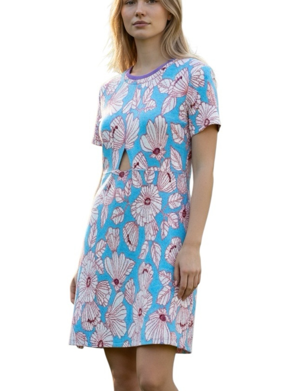 ZARA: NWT Cut Out Jacquard Floral Light Blue Dress -Size Medium
